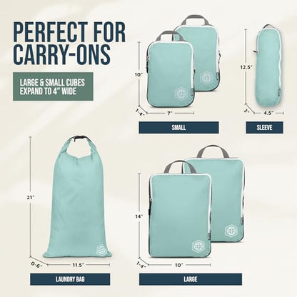 TRIPPED Travel Gear Compression Packing Cubes for Carry-On Travel 6-Pack - color: Dusty Teal and White, size: 6 Piece