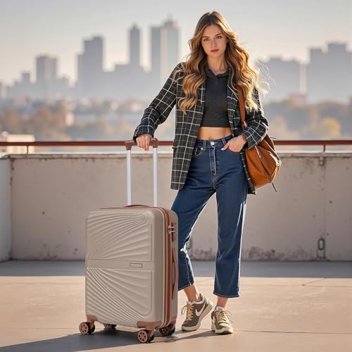 Eeeza Carry On Luggage Set Suitcase 3 Piece,Champagne(20"/BP/TB) - color: Champagne