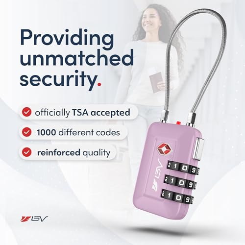 BV Luggage Locks TSA Accepted, Travel Sentry Approved 3-Digit Combination Suitcase Locks with Open Alert & Flexible Cable for Travel, Backpacks, Lockers, Cases, Purple, 4 Pack - color: Purple 4-Pack