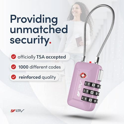 BV Luggage Locks TSA Accepted, Travel Sentry Approved 3-Digit Combination Suitcase Locks with Open Alert & Flexible Cable for Travel, Backpacks, Lockers, Cases, Purple, 4 Pack - color: Purple 4-Pack