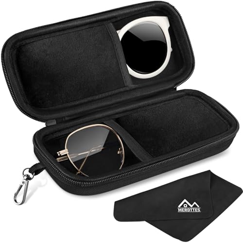 Double Glasses Case Hard Shell, Dual Sunglasses Organizer w/Zipper, Shockproof Travel Eyewear Storage Case for Car - color: Black