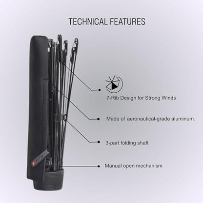 Knirps T.020 Small Manual Open Close Rain Umbrella - Compact Travel Umbrella for Adults - color: Black