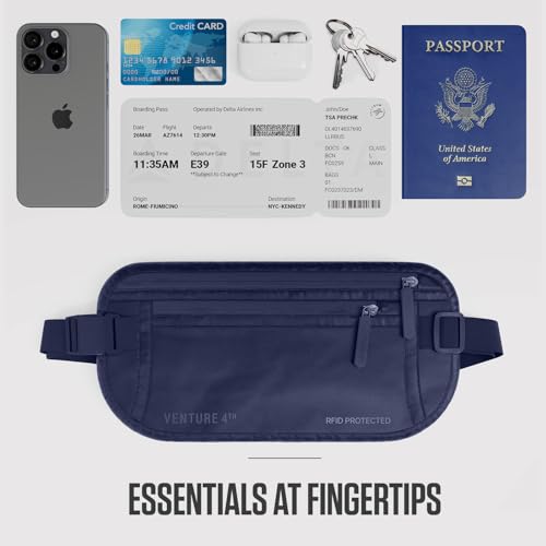 VENTURE 4TH Travel Money Belt, RFID Blocking Passport Holder - Sleek Navy - color: Sleek Navy Blue