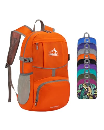 WATERFLY Small Lightweight Packable Hiking Backpack Foldable Travel Daypack - color: G-orange, size: 25L