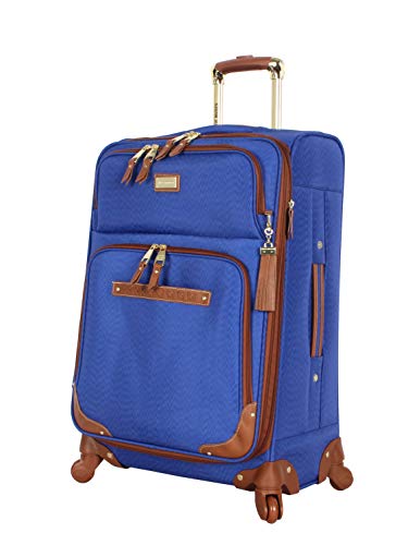 Steve Madden Designer Luggage Collection - Expandable 24 Inch Softside Bag - Durable Mid-sized Lightweight Checked Suitcase with 4-Rolling Spinner Wheels (Global Blue) - color: Blue