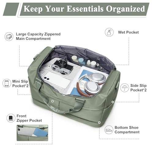 Travel Duffel Bag with Shoe Compartment,Overnight Weekender Bags for Women - color: Green