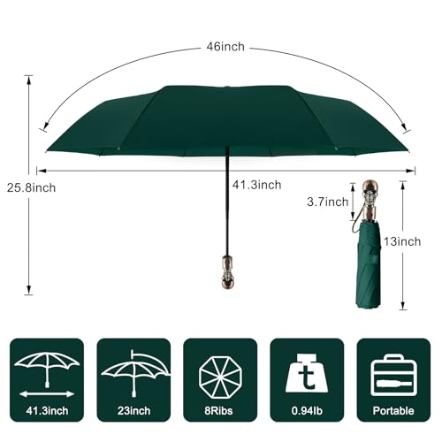 Skull Handle Windproof Travel Umbrella Compact Portable, Auto Open Close - color: 06.Dark Green