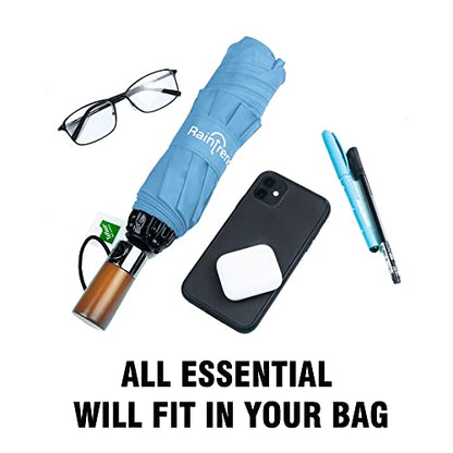 Raintrend Windproof Travel Umbrellas for Rain Automatic +10% Bigger Canopy Strong Frame Compact Folding Portable Umbrella for Women Men Backpack Purse - color: Y Sky Blue