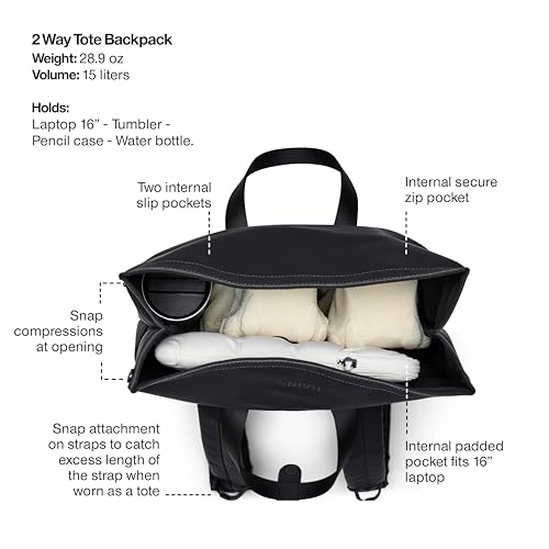 RAINS 2 Way Tote Backpack - Waterproof Convertible Laptop Bag, 4 Gallon