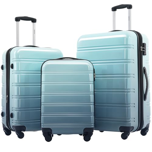 Merax Luggage Sets 3 Piece, Hardside Suitcase Set with Spinner Wheels - color: Gradient Blue, style: 3-piece Set(20/24/28)