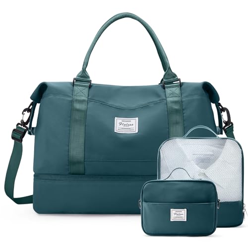 Weekender Bags for Women, Carry-On Overnight Travel Duffel Bag - color: A-Peacock Blue-3Pcs-0022, size: Extra Large