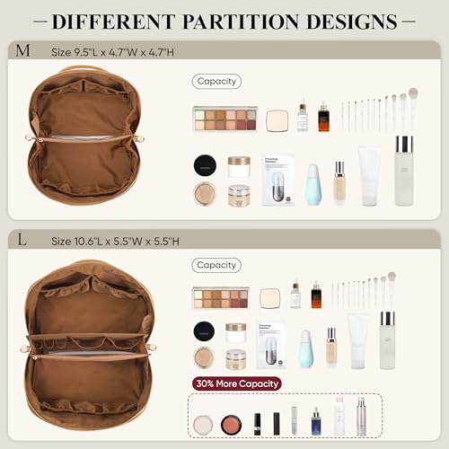 Travel Makeup Bag, Open Flat Cosmetic Bag for Women, Medium Brown - color: Brown, size: Medium
