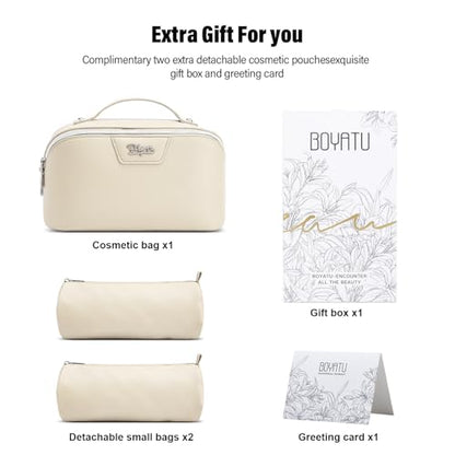 BOYATU Travel Makeup Bag Cosmetic Bags for Women: 3 Pcs Set Make up Bag - color: L27Off-white