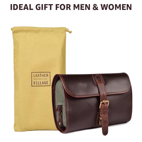 LEATHER VILLAGE Hanging Leather Toiletry Bag for Men, Dopp Kit, Mahogany - color: Mulberry Brown