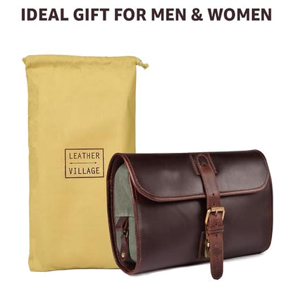LEATHER VILLAGE Hanging Leather Toiletry Bag for Men, Dopp Kit, Mahogany - color: Mulberry Brown