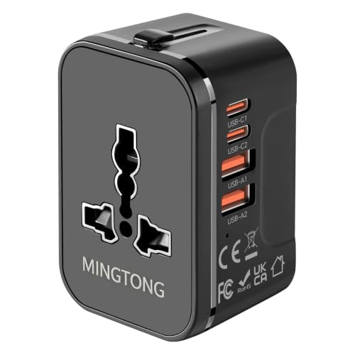 Universal Travel Adapter Fast Charge International Power Plug Adapter 4 USB - color: Matte Black