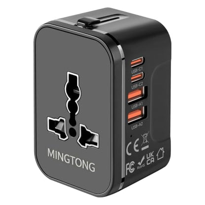 Universal Travel Adapter Fast Charge International Power Plug Adapter 4 USB - color: Matte Black