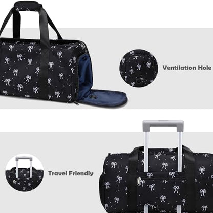 Kimwadalh Travel Duffle Bag with Wet & Shoe Compartments for Girls Women - color: Bow Black