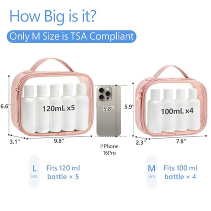 PACKISM Clear Makeup Bag Travel - TSA Approved Toiletry Bag, 2 Pack Pink - color: 01 Rose Pink, size: Full Vacation (Mixed Sizes)