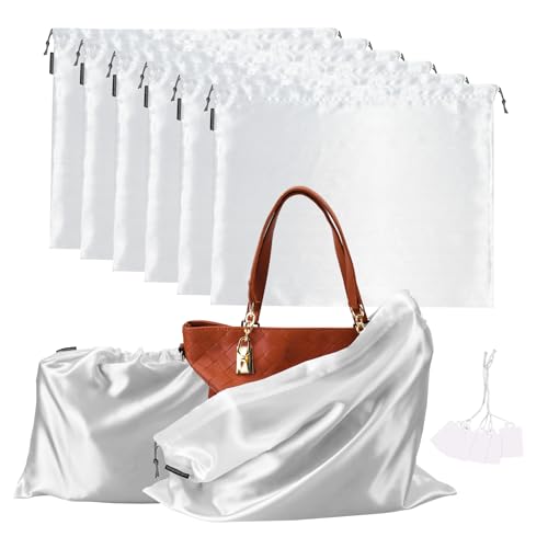 6 Pack Silk Dust Cover Bags for Handbags, Purses, Shoes & Boots - Dustproof Drawstring Bags - Travel Storage Pouches (White, 23.6 19.6 in) - color: White, size: 23.6 × 19.6 in