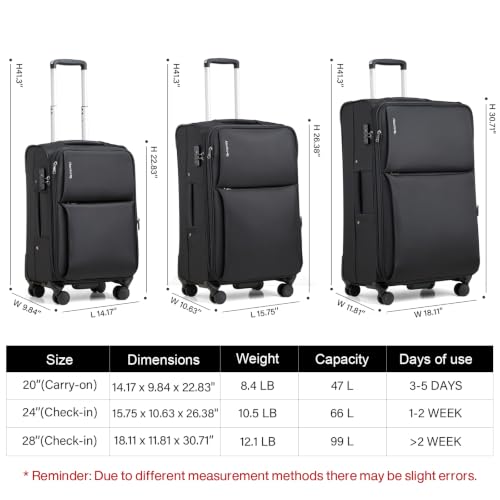 Hanke Medium Checked Luggage, 24 Inch Suitcase with Garment Compartment - color: Black, size: 24 Inch Checked in