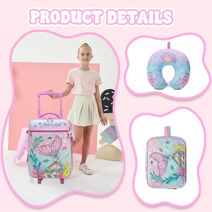 Kids Luggage with Wheels Softside 16" Kids Suitcase for Girls Luggage for Kid Airline Approved & Multi-function Carry Bag 3pcs Set - color: Fenyuwei