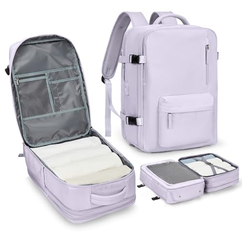 WONHOX Large Travel Laptop Backpack Expandable Flight Approved Backpack Carry on Backpack for Women Men Waterproof 17inch Laptop Daypack Hiking Work Backpack with Shoe Compartment Purple - color: A1-purple