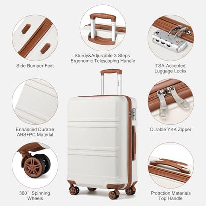 Kono Luggage Set 3 Piece Carry On Hardside Luggage with Spinner Wheels - color: Cream White, size: 20-inch/Bp/Tb