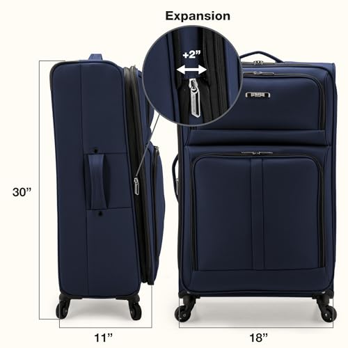 U.S. Traveler Anzio Softside Expandable Luggage with Spinner Wheels, Navy, 30-Inch Large - color: Navy, size: 30-Inch Large