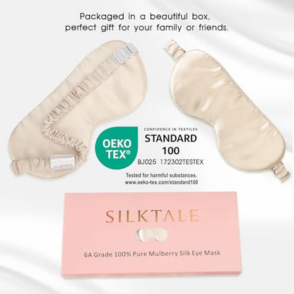 100% Mulberry Silk Eye Mask for Sleeping with Silk Wrapped Adjustable Strap,Beige - color: Beige