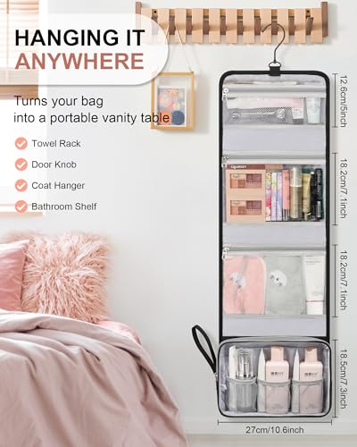 Relavel Travel Hanging Toiletry Bag with Hanging Hook for Women Teens, O | Initial Makeup Bag, Large Foldable Toiletries Bag for Full-Sized Shampoo, Conditioner, Brushes Set, Makeup Accessories - style: O
