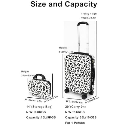 Luggage Sets 2 Piece, Hardside Suitcase Set 14+20 IN | Leopard Luggage with Spinner Wheels,Suitcase Set for Women and Men, Lightweight Leopard PC+ABS Hardshell,White - color: White Leopard(14+20)