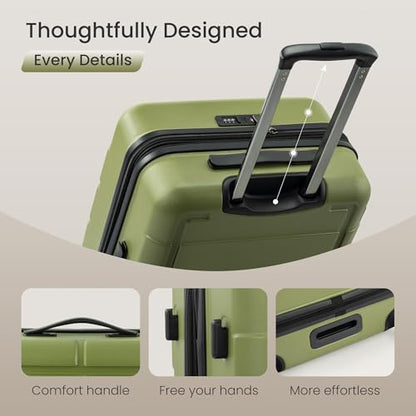 SHOWKOO G-Series Luggage set 3pcs, 100% PC Durable Hardshell Suitcase - color: Olive Green, size: 3-Piece Set (20/24/28in)
