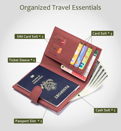 Slim RFID Leather Passport Wallet for Women, Gift Box Ready - color: Brick Red