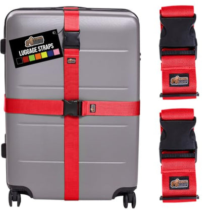 GORILLA GRIP Heavy Duty Luggage Straps for Suitcase, 2 Pack, Red - color: Red