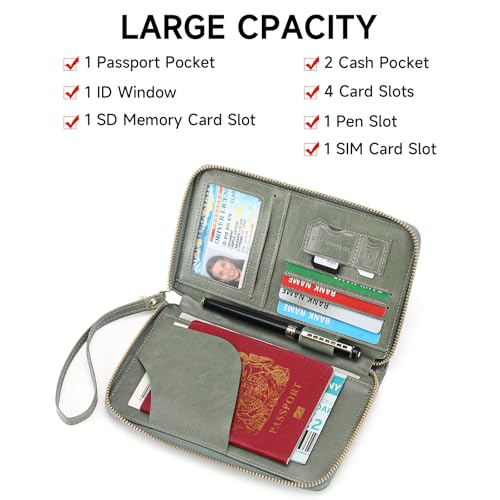 Leather RFID Blocking Passport Holder Travel Wallet, Passport Cover/Travel Wallet for Women/Men with - color: Grass Green