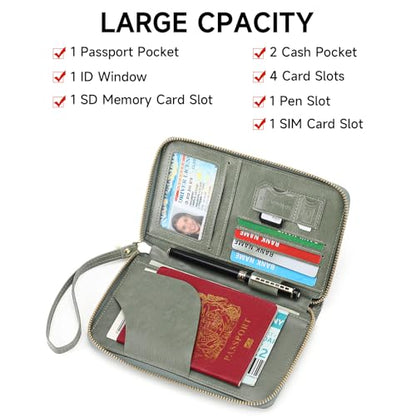 Leather RFID Blocking Passport Holder Travel Wallet, Passport Cover/Travel Wallet for Women/Men with - color: Grass Green