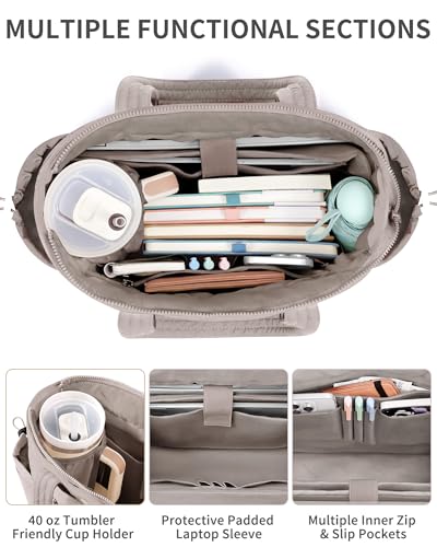 Bagstellar Puffer Tote Bag for Women, Lightweight Puffy Work Laptop Handbag - color: Oatmeal