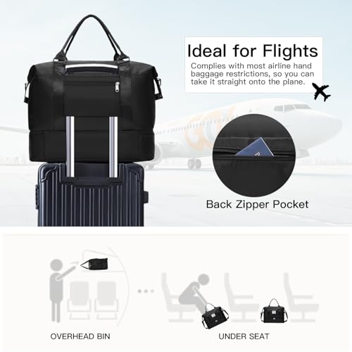 Weekender Bags for Women Travel Duffle Bag with Shoes Compartment Overnight Carry On Bag with Toiletry Bag - color: B04-Black
