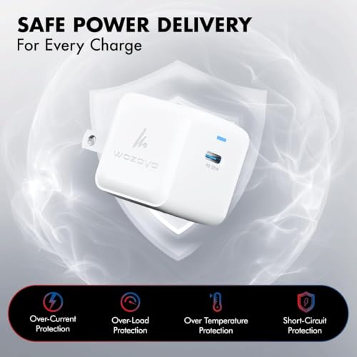 PD 20W GaN Charger, Wozoyo Type-C Fast Charger Compatible for iPhone 17/16/16 Pro Max/15 Series/iPad Pro, Smartphones & Tablets, QC 3.0,Compact Foldable Plug Design, Smart Power Delivery