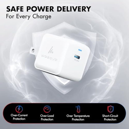 PD 20W GaN Charger, Wozoyo Type-C Fast Charger Compatible for iPhone 17/16/16 Pro Max/15 Series/iPad Pro, Smartphones & Tablets, QC 3.0,Compact Foldable Plug Design, Smart Power Delivery