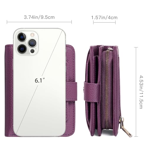 GAEKEAO Small Leather Credit Card Holder Wallets for Women RFID Blocking Bifold Wallet Zipper Pocket with Removable ID Window - color: Y-Purple-Small
