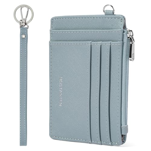 BOSTANTEN Small Wallet For Women RFID Leather Credit Card Holder Slim Wristlet Keychain Wallet With Zipper Pocket - color: Blue