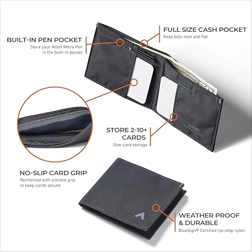 Allett Sport Wallet, RFID Blocking Slim (Nylon, Jet Black) - color: Jet Black