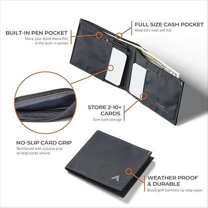 Allett Sport Wallet, RFID Blocking Slim (Nylon, Jet Black) - color: Jet Black