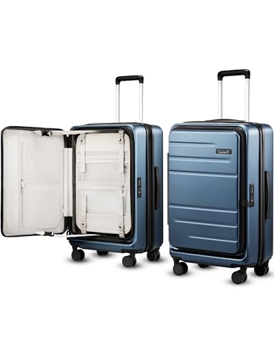 LUGGEX Checked Top Opening Suitcase, Expandable Polycarbonate, Blue, 24" - color: Blue, size: 24 Inch Expandable
