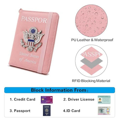 Passport Holder for Travel,Passport Cover Case with RFID (pink) - color: pink