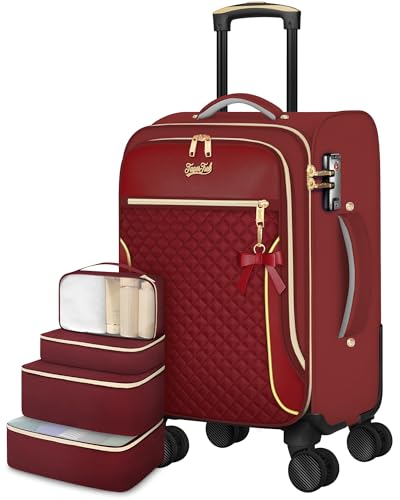 Carry On Luggage 22x14x9 Airline Approved, 20" Softside Suitcase for Travel - color: Red