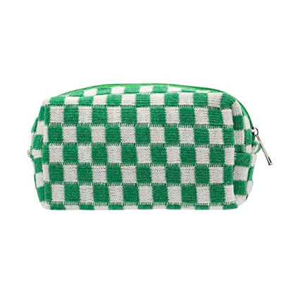 PAZIMIIK Checkered Makeup Bag for Purse, Small Travel Cosmetic Pouch,Green - color: Green