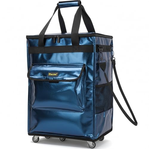 BALEINE Reusable Grocery Bag on Wheels, Foldable Rolling Tote Bag - color: Navy, size: Small